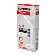 Настольная лампа-светильник, ночник SONNEN RG-001, 30 LED, 6 Вт, 3 режима, RGB-подсветка, белый, 238774