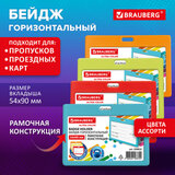 Бейдж горизонтальный (54х90 мм) АССОРТИ, голубой, красный, салатовый, оранжевый, BRAUBERG ULTRA COLOR, 238822