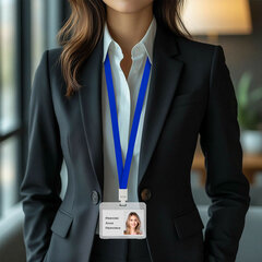 Бейдж горизонтальный (54&times;85 мм) на 2 карты, с лентой 45 см, ЗАЩИТА ОТ ВЛАГИ И ПЫЛИ, BRAUBERG EXTRA, 238823