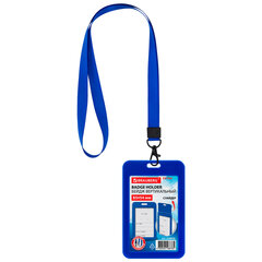 Бейдж вертикальный (85&times;54 мм), лента 45 см с карабином, СЛАЙДЕР, синий, BRAUBERG EXTRA, 238830