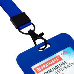Бейдж вертикальный (85&times;54 мм), лента 45 см с карабином, СЛАЙДЕР, синий, BRAUBERG EXTRA, 238830