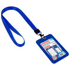 Бейдж вертикальный (85&times;54 мм), лента 45 см с карабином, СЛАЙДЕР, синий, BRAUBERG EXTRA, 238830