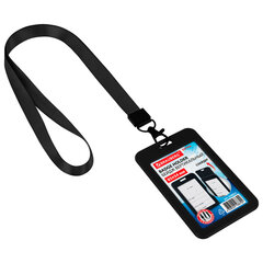 Бейдж вертикальный (85&times;54 мм), лента 45 см с карабином, СЛАЙДЕР, черный, BRAUBERG EXTRA, 238831