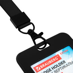 Бейдж вертикальный (85&times;54 мм), лента 45 см с карабином, СЛАЙДЕР, черный, BRAUBERG EXTRA, 238831