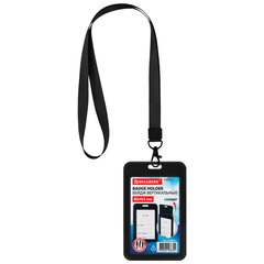 Бейдж вертикальный (85&times;54 мм), лента 45 см с карабином, СЛАЙДЕР, черный, BRAUBERG EXTRA, 238831