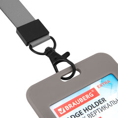 Бейдж вертикальный (85&times;54 мм), лента 45 см с карабином, СЛАЙДЕР, серый, BRAUBERG EXTRA, 238832