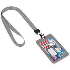 Бейдж вертикальный (85&times;54 мм), лента 45 см с карабином, СЛАЙДЕР, серый, BRAUBERG EXTRA, 238832