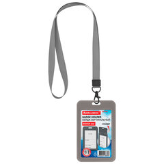 Бейдж вертикальный (85&times;54 мм), лента 45 см с карабином, СЛАЙДЕР, серый, BRAUBERG EXTRA, 238832