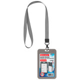 Бейдж вертикальный (85х54 мм), лента 45 см с карабином, СЛАЙДЕР, серый, BRAUBERG EXTRA, 238832