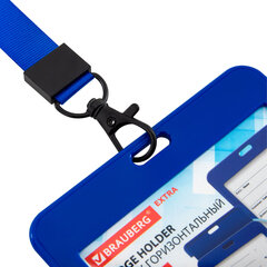 Бейдж горизонтальный (54&times;85 мм), лента 45 см с карабином, СЛАЙДЕР, синий, BRAUBERG EXTRA, 238833