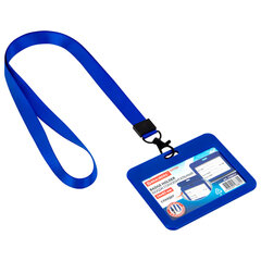 Бейдж горизонтальный (54&times;85 мм), лента 45 см с карабином, СЛАЙДЕР, синий, BRAUBERG EXTRA, 238833