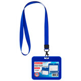 Бейдж горизонтальный (54х85 мм), лента 45 см с карабином, СЛАЙДЕР, синий, BRAUBERG EXTRA, 238833