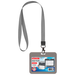 Бейдж горизонтальный (54&times;85 мм), лента 45 см с карабином, СЛАЙДЕР, серый, BRAUBERG EXTRA, 238835
