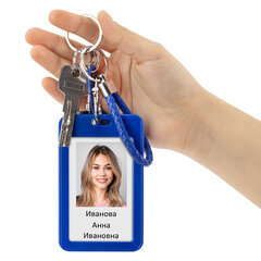 Бейдж вертикальный (85&times;54 мм), петля с карабином, СЛАЙДЕР, синий, BRAUBERG EXTRA, 238836