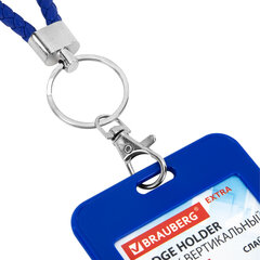 Бейдж вертикальный (85&times;54 мм), петля с карабином, СЛАЙДЕР, синий, BRAUBERG EXTRA, 238836