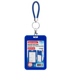Бейдж вертикальный (85&times;54 мм), петля с карабином, СЛАЙДЕР, синий, BRAUBERG EXTRA, 238836