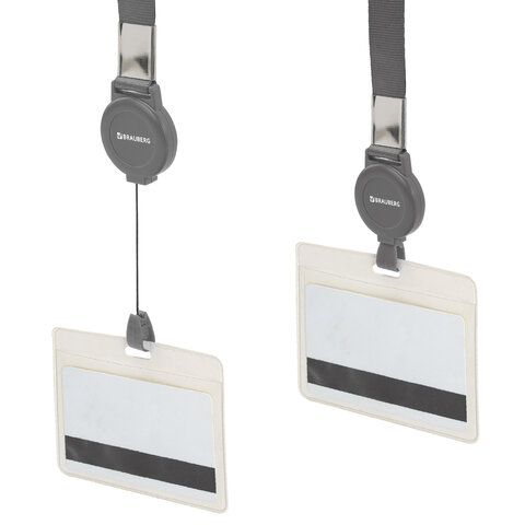 Держатель-рулетка для бейджей 70 см, с лентой 45 см, серый, BRAUBERG EXTRA, 238839