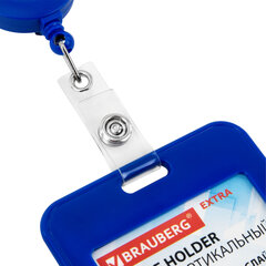 Бейдж вертикальный (85&times;54 мм), с рулеткой 70 см с клипом, СЛАЙДЕР, синий, BRAUBERG EXTRA, 238844