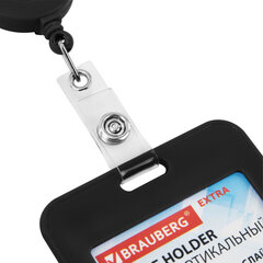 Бейдж вертикальный (85&times;54 мм), с рулеткой 70 см с клипом, СЛАЙДЕР, черный, BRAUBERG EXTRA, 238845