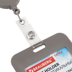 Бейдж вертикальный (85&times;54 мм), с рулеткой 70 см с клипом, СЛАЙДЕР, серый, BRAUBERG EXTRA, 238846