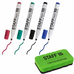 Набор для белой маркерной доски (магнитный стиратель + маркеры стираемые 4 штуки), STAFF &laquo;Profit&raquo;, 238847