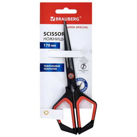 Ножницы BRAUBERG "Super special", 170 мм, черные, 3-сторонняя заточка, тефлоновое покрытие, 238848