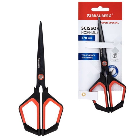 Ножницы BRAUBERG "Super special", 170 мм, черные, 3-сторонняя заточка, тефлоновое покрытие, 238848 - фото 4