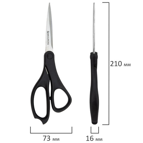 Ножницы BRAUBERG "NUMBER ONE", 210 мм, черные, 3-сторонняя заточка, эргономичные ручки, 238850 - фото 7