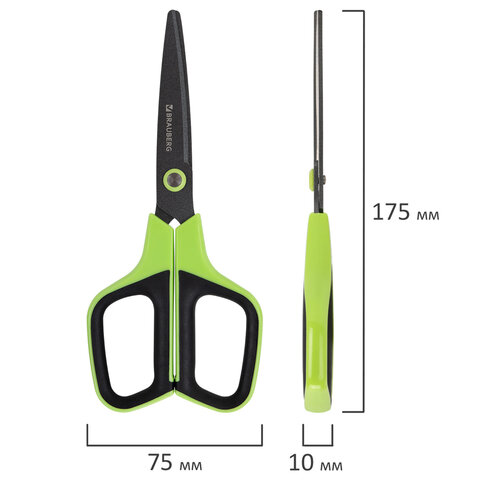 Ножницы BRAUBERG "JET Special", салатовые, 175 мм, 3-х сторонняя заточка, тефлоновое покрытие,238851