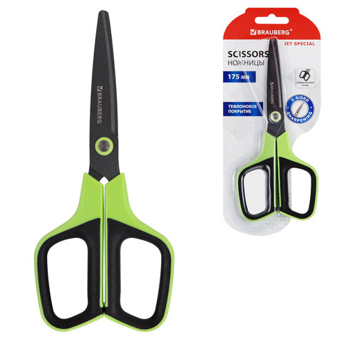 Ножницы BRAUBERG "JET Special", салатовые, 175 мм, 3-х сторонняя заточка, тефлоновое покрытие,238851