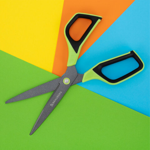 Ножницы BRAUBERG "JET Special", салатовые, 210 мм, 3-х сторонняя заточка, тефлоновое покрытие,238852