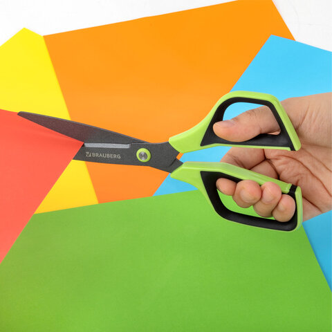 Ножницы BRAUBERG "JET Special", салатовые, 210 мм, 3-х сторонняя заточка, тефлоновое покрытие,238852