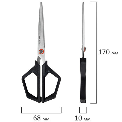 Ножницы BRAUBERG "Super black" 170 мм, черные, 3-х сторонняя заточка, ручки из ABS пластика, 238854