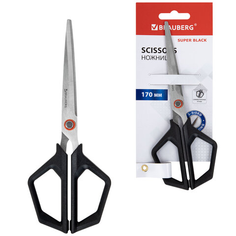 Ножницы BRAUBERG "Super black" 170 мм, черные, 3-сторонняя заточка, ручки из ABS-пластика, 238854 - фото 4