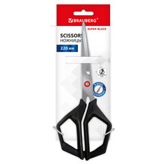 Ножницы BRAUBERG &laquo;Super black&raquo; 220 мм, черные, 3-сторонняя заточка, ручки из ABS-пластика, 238855