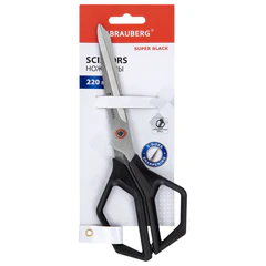 Ножницы BRAUBERG &laquo;Super black&raquo; 220 мм, черные, 3-сторонняя заточка, ручки из ABS-пластика, 238855
