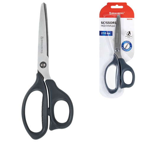 Ножницы BRAUBERG "BOMB", 210 мм, графитовый цвет, 2-х сторонняя заточка, эргономичные, 238856