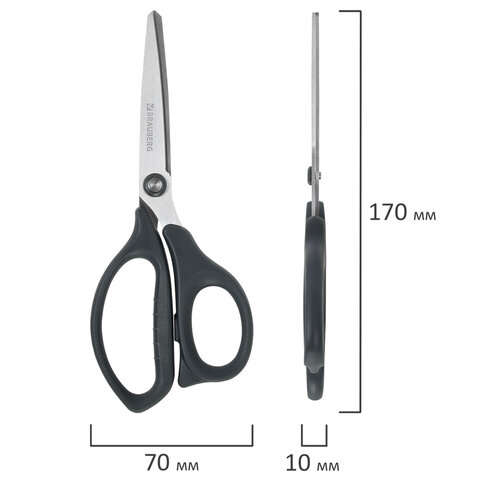 Ножницы BRAUBERG "BOMB", 170 мм, графитовый цвет, 2-х сторонняя заточка, эргономичные, 238857