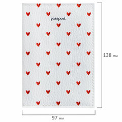 Обложка для паспорта натуральная кожа флоттер, принт &laquo;Сердечки&raquo;, цвет белый, BRAUBERG, 238866