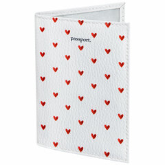 Обложка для паспорта натуральная кожа флоттер, принт &laquo;Сердечки&raquo;, цвет белый, BRAUBERG, 238866