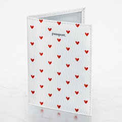 Обложка для паспорта натуральная кожа флоттер, принт &laquo;Сердечки&raquo;, цвет белый, BRAUBERG, 238866