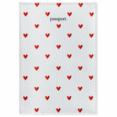 Обложка для паспорта натуральная кожа флоттер, принт &laquo;Сердечки&raquo;, цвет белый, BRAUBERG, 238866