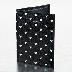 Обложка для паспорта натуральная кожа флоттер, принт &laquo;Сердечки&raquo;, цвет черный, BRAUBERG, 238867