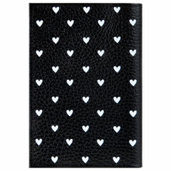 Обложка для паспорта натуральная кожа флоттер, принт &laquo;Сердечки&raquo;, цвет черный, BRAUBERG, 238867