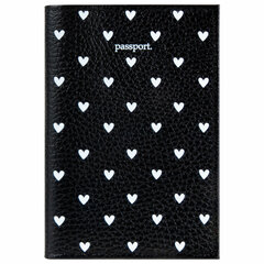 Обложка для паспорта натуральная кожа флоттер, принт &laquo;Сердечки&raquo;, цвет черный, BRAUBERG, 238867
