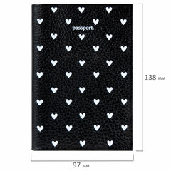 Обложка для паспорта натуральная кожа флоттер, принт &laquo;Сердечки&raquo;, цвет черный, BRAUBERG, 238867