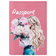 Обложка для паспорта натуральная кожа флоттер, принт &laquo;Девушка&raquo;, цвет пудрово-розовый, BRAUBERG, 238868