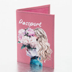 Обложка для паспорта натуральная кожа флоттер, принт &laquo;Девушка&raquo;, цвет пудрово-розовый, BRAUBERG, 238868