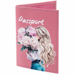 Обложка для паспорта натуральная кожа флоттер, принт &laquo;Девушка&raquo;, цвет пудрово-розовый, BRAUBERG, 238868