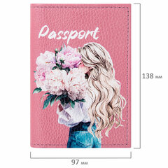 Обложка для паспорта натуральная кожа флоттер, принт &laquo;Девушка&raquo;, цвет пудрово-розовый, BRAUBERG, 238868